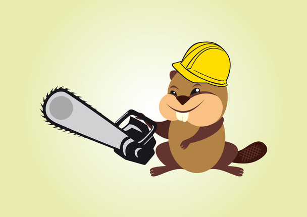 Beaver with chainsaw - Vector, Image