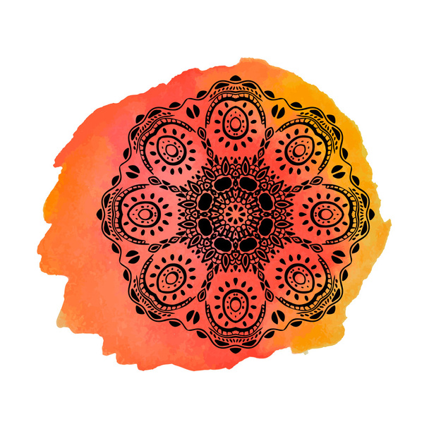 Mandala en la mancha de acuarela naranja. Adorno vectorial, elemento decorativo redondo para su diseño
 - Vector, Imagen