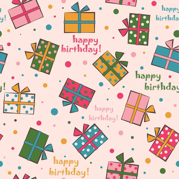 Seamless festive pattern with gifts. Happy Birthday Vector illus - Вектор, зображення