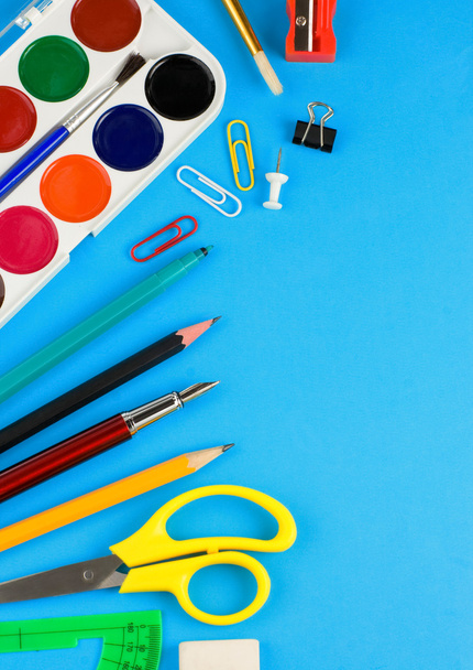 School accessories on colorful paper - Fotó, kép