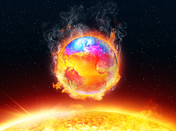 Παγκόσμια υπερθέρμανση του πλανήτη - γη και θερμοκρασία ωκεανό - εικονογράφηση στο φάσμα πίνακα χρώμα μπλε-κόκκινο-κίτρινο - Φωτογραφία, εικόνα