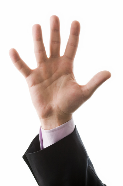 Image of male hand showing five fingers on a white background - Foto, afbeelding