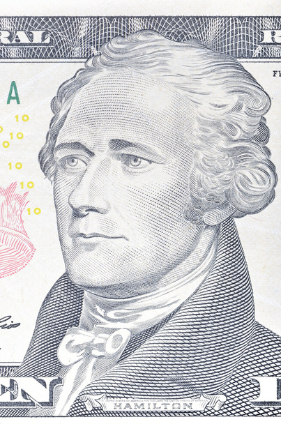 Alexander Hamilton portré-a tíz dollár bill makró, 10 usd, az ENSZ - Fotó, kép