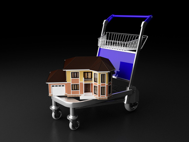 Chariot de transport maison, maison et déménageur concept d'entreprise
 - Photo, image