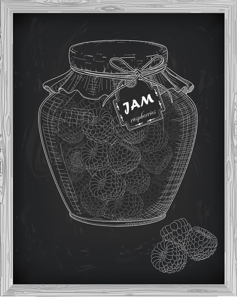beautiful jar of homemade jam with raspberry on a black backgrou - Vector, Imagen