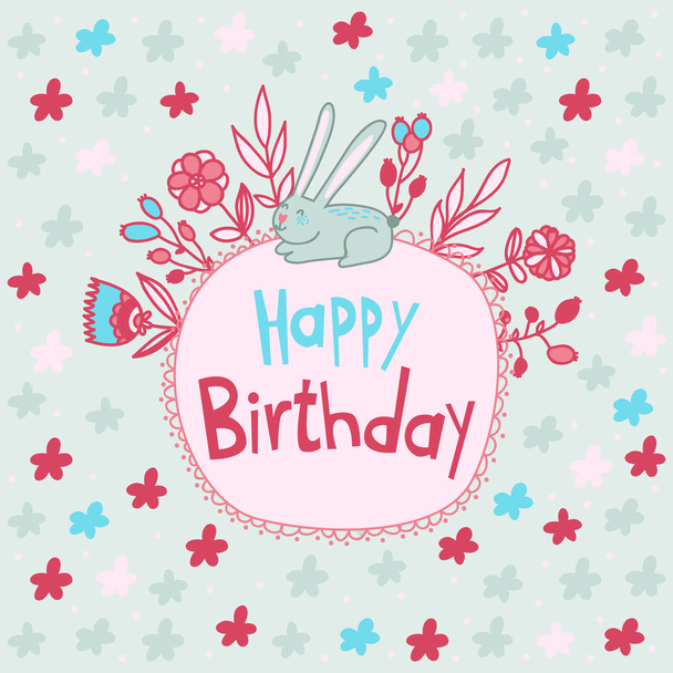 happy birthday card with bunny - Vektor, obrázek