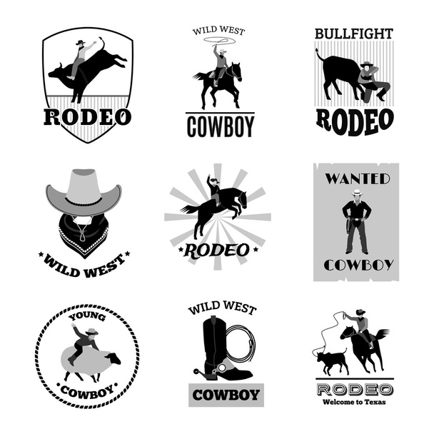 Sada černé emblémy Rodeo - Vektor, obrázek
