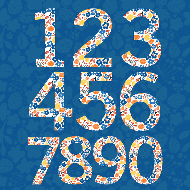 set of floral numbers font - Vector, Imagen