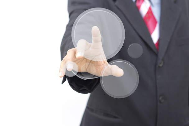 Бизнесмен нажимает цифровую кнопку
  - Фото, изображение