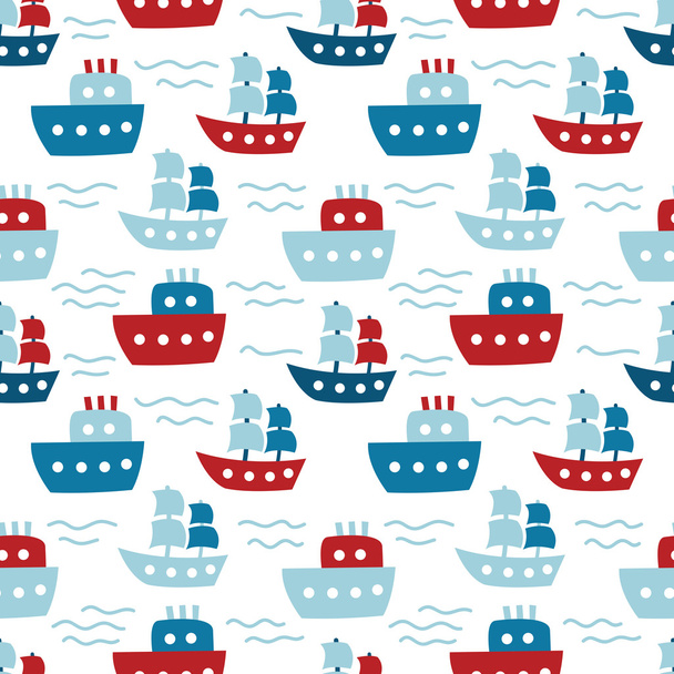cartoon yachts and ships pattern - Wektor, obraz