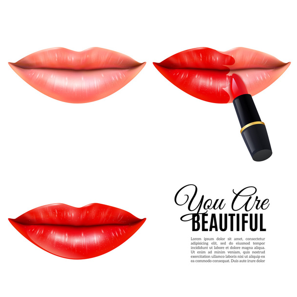 Make-up schoonheid lippen realistische Poster - Vector, afbeelding