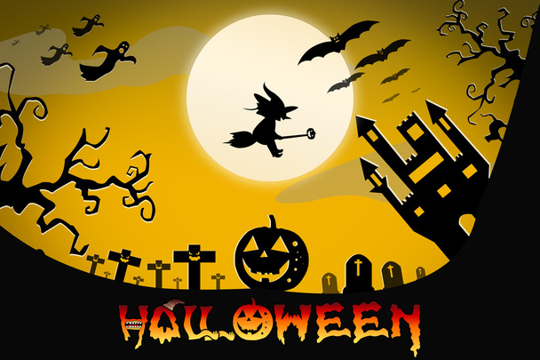 Halloween design background with spooky graveyard, naked trees,  - 写真・画像