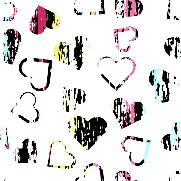 Cute vector geometric seamless pattern. Brush strokes, hearts. Hand drawn grunge texture. Abstract forms. Endless texture can be used for printing onto fabric or paper - Vettoriali, immagini