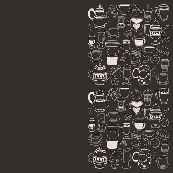 Doodle van de hand getekende naadloze patroon met koffie - Vector, afbeelding