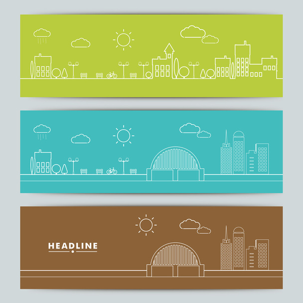 Set of banners with contour urban landscape - Vector, Image