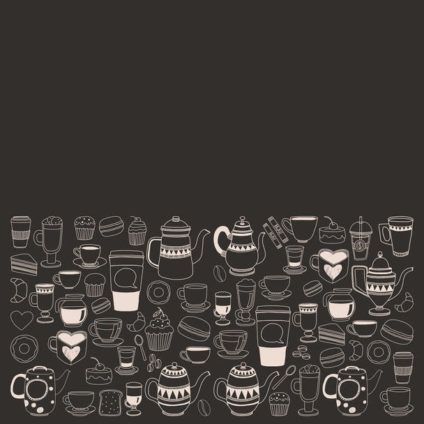 Doodle hand drawn seamless pattern with coffee - Vector, Image