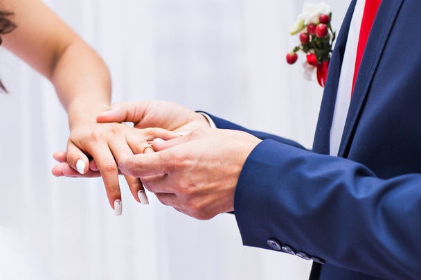 picture of man putting  wedding ring on woman hand - Photo, Image