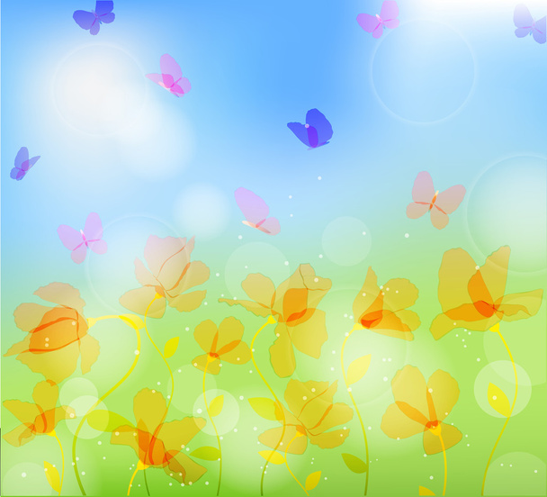 Colorful meadow with butterfly - Vector, Image