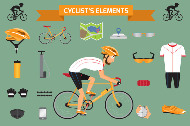 cyclist's element infographics, vector illustration. - Vector, Image