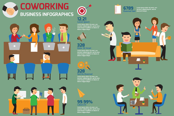 coworking business team infographics elements with business icon - Vector, Image