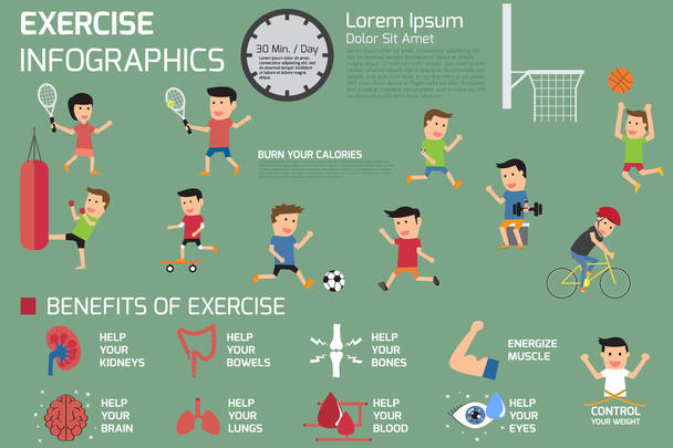 Exercise infographics elements. benefits of exercise, sport acti - Вектор,изображение