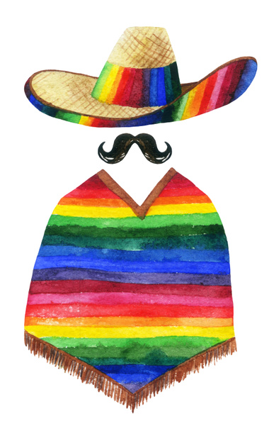 watercolor painting of man wearing sombrero - Photo, Image