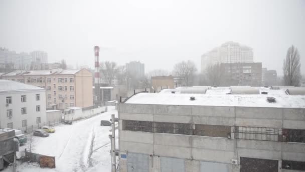 Χιονισμένες στέγες των κτιρίων της πόλης - Πλάνα, βίντεο