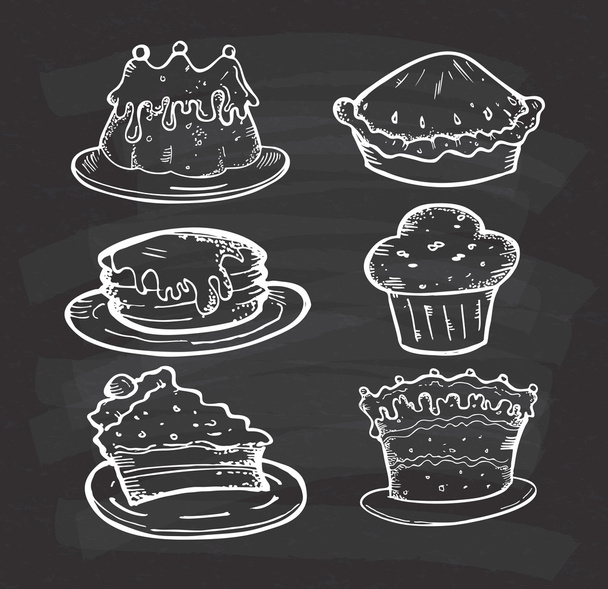 Set of hand drawn cakes - Vector, Image