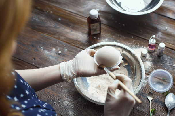 Preparation of bath bombs. Ingredients and floral decor on a wooden vintage table. - Φωτογραφία, εικόνα