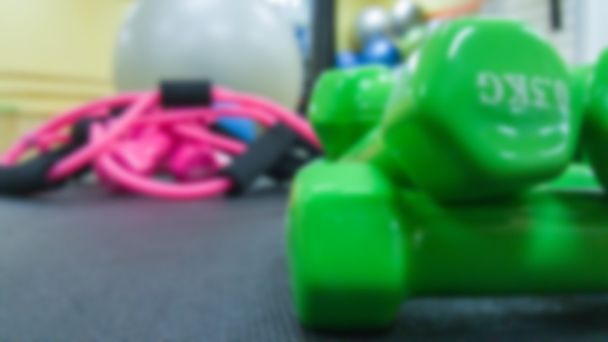 Blurred background. Equipment for fitness classes. Fitness equipment - Photo, Image