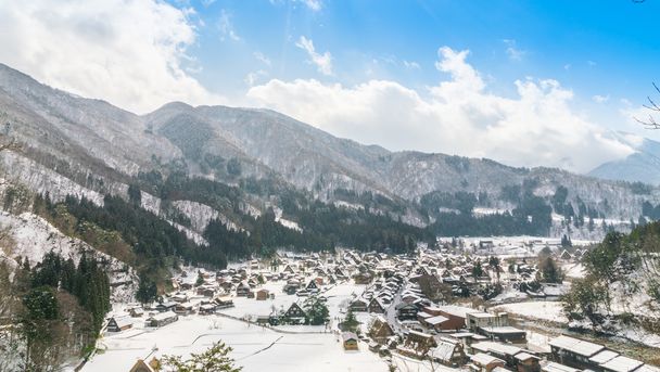 beautiful village in winter mountains - Фото, изображение