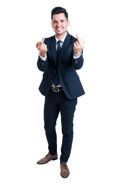 Постійний бізнесмен, що показує подвійний середній палець
 - Фото, зображення