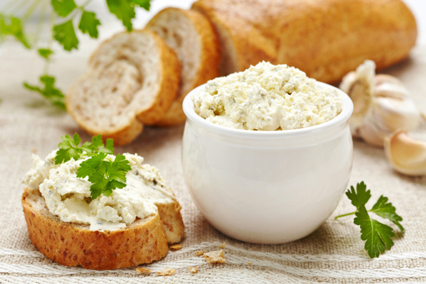 Fresh cream cheese and bread - Photo, Image