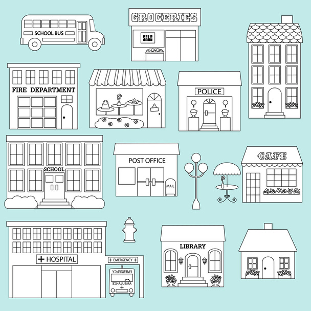 city buildings and elements set - Vector, Image