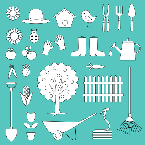 garden tools and elements set - Vector, Image