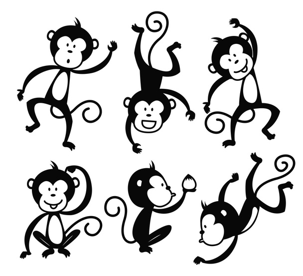 Reihe lustiger Cartoon-Affen - Vektor, Bild