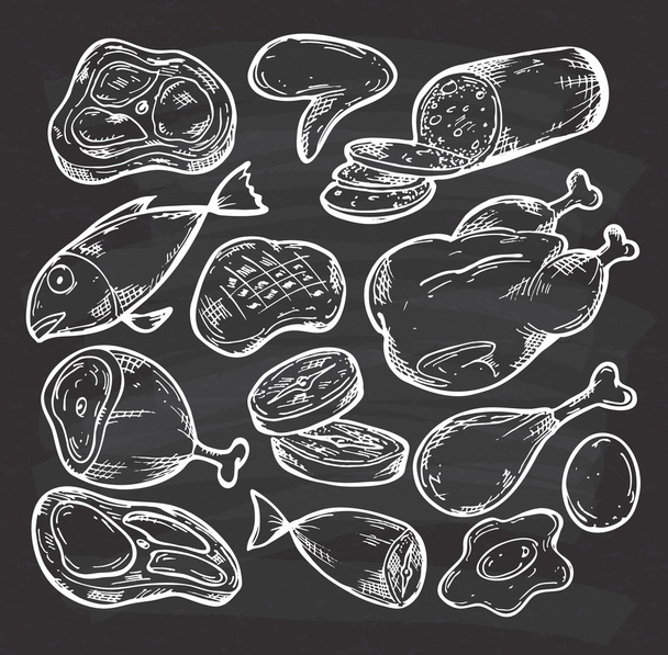 set of meat products symbols - Vetor, Imagem
