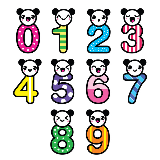 Cute bear Kawaii numbers set - vector - Vektor, Bild
