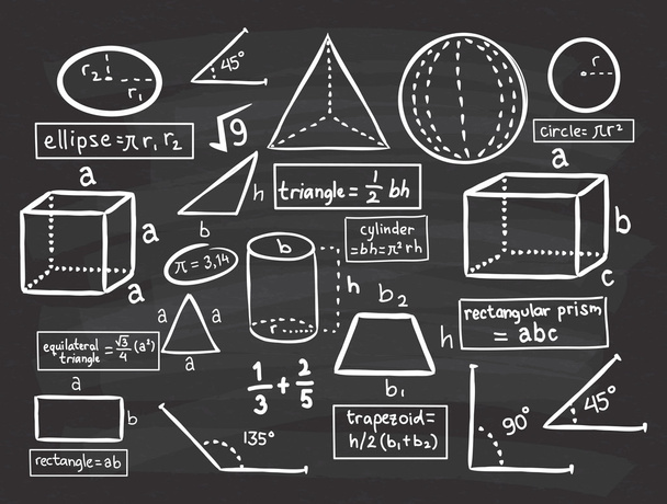 μαθηματικά doodle σε πίνακα κιμωλίας φόντο - Διάνυσμα, εικόνα