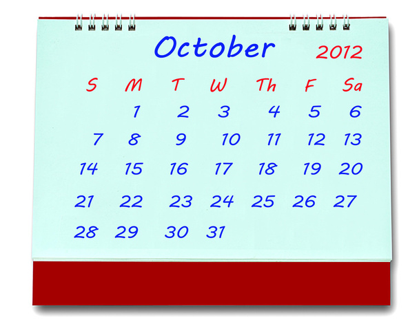 The Calendar of october 2012 isolated on white background - Photo, Image