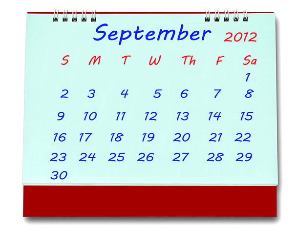 The Calendar of september 2012 isolated on white background - Photo, Image