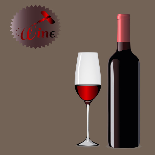 ένα ποτήρι κόκκινο κρασί και ένα μπουκάλι κόκκινο κρασί, κρασί λογότυπο - Διάνυσμα, εικόνα