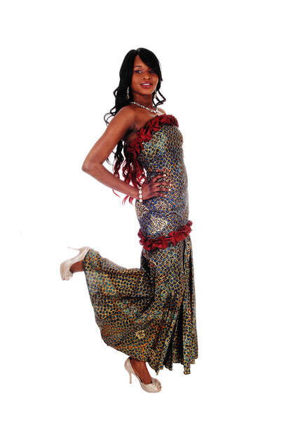 wunderschöne afrikanisch-amerikanische Frau im langen Kleid. - Foto, Bild
