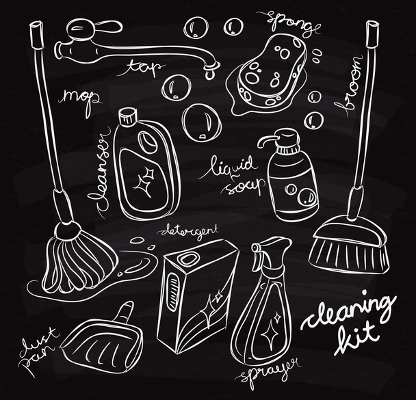 cleaning accessories cartoon icons - Vector, Image