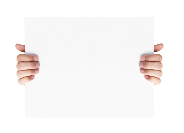 Mani con carta pubblicitaria in bianco
 - Foto, immagini