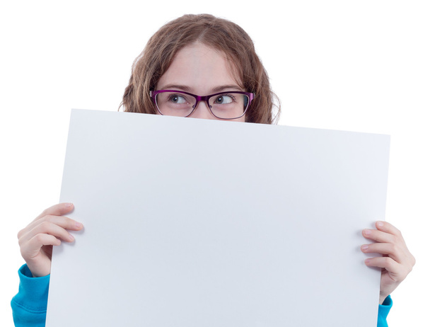 Pretty teen girl with blank poster - Photo, image