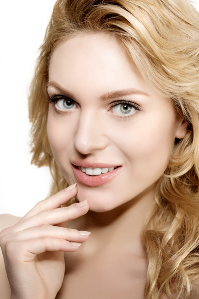 Beauty face woman. Girl healthy model in spa salon. Cream treatm - Photo, Image