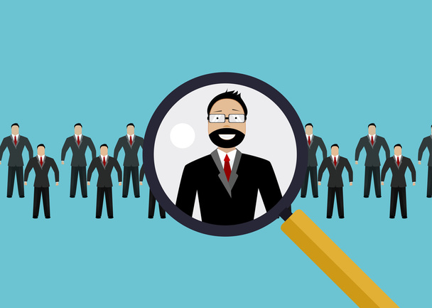 Finding professional staff with magnifying glass - Vector, Image