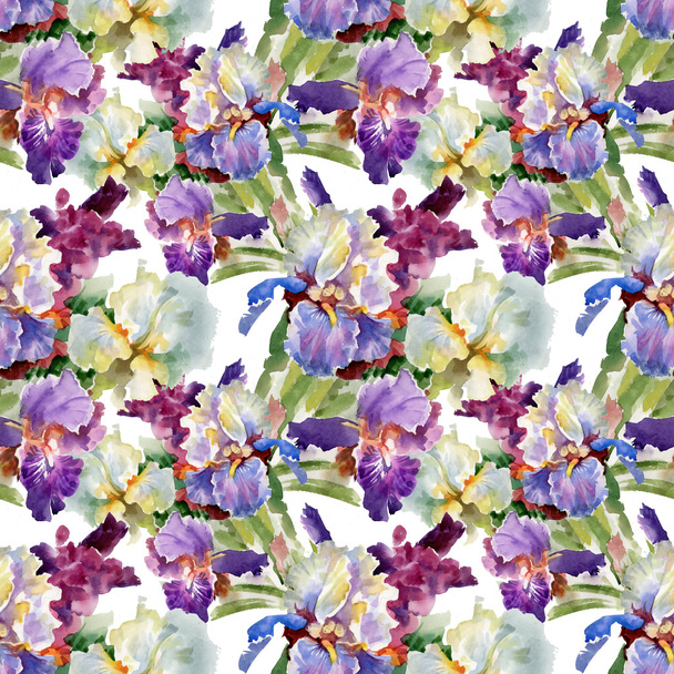 Watercolor blooming iris flowers - Φωτογραφία, εικόνα