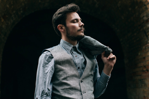 elegant bearded young hipster man - Photo, Image